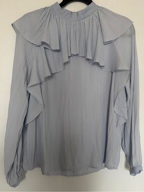 Anthropologie Maeve Light Blue Ruffle-Trim Blouse